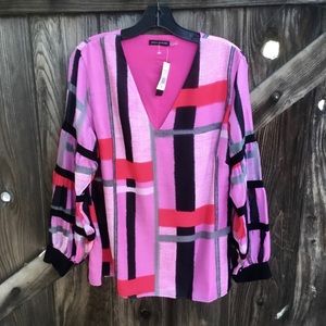 New Josie Natori Taisho lavender voile top M